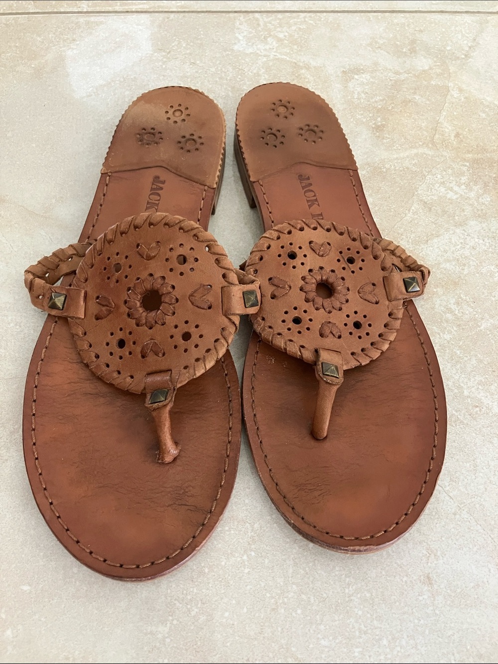 Jack Rogers Style Women's Brown Leather Thong Sandals